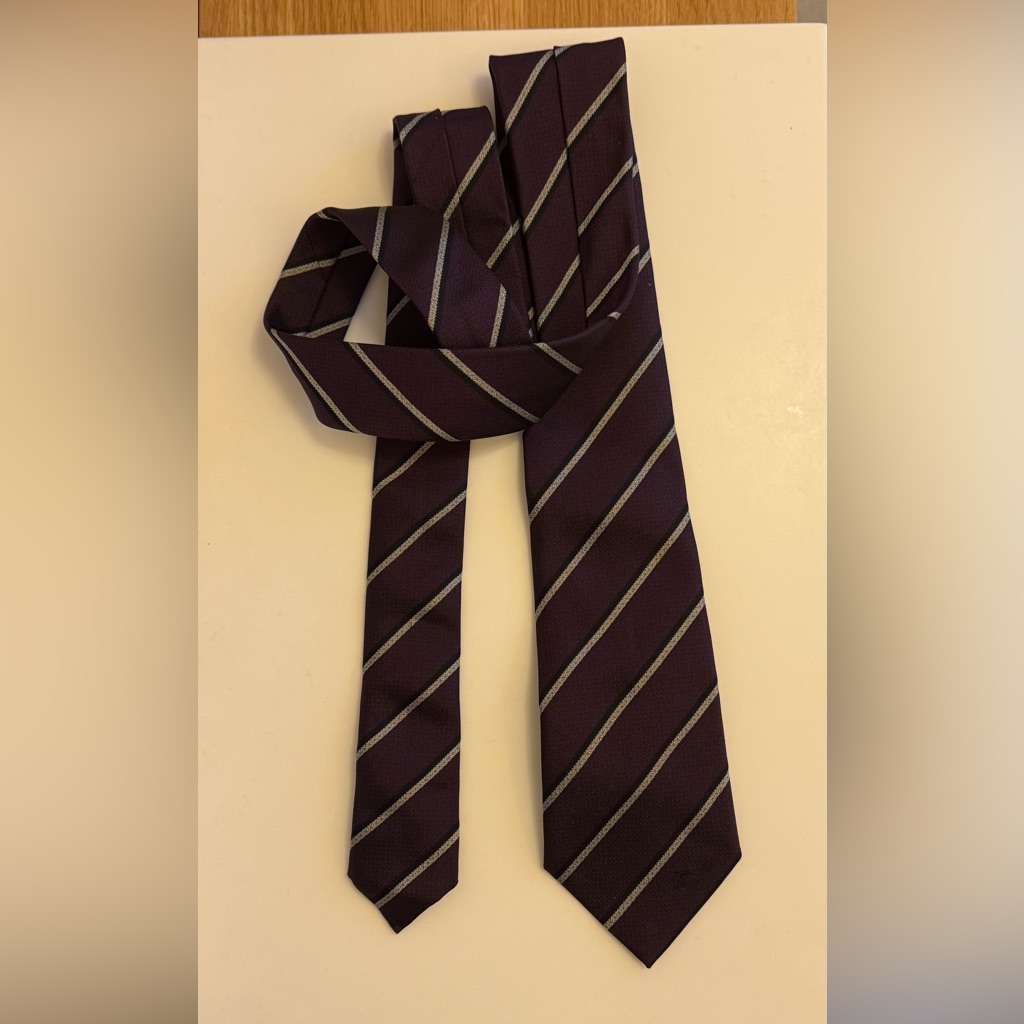 Burberry Dark Purple And Gray Striped Tie